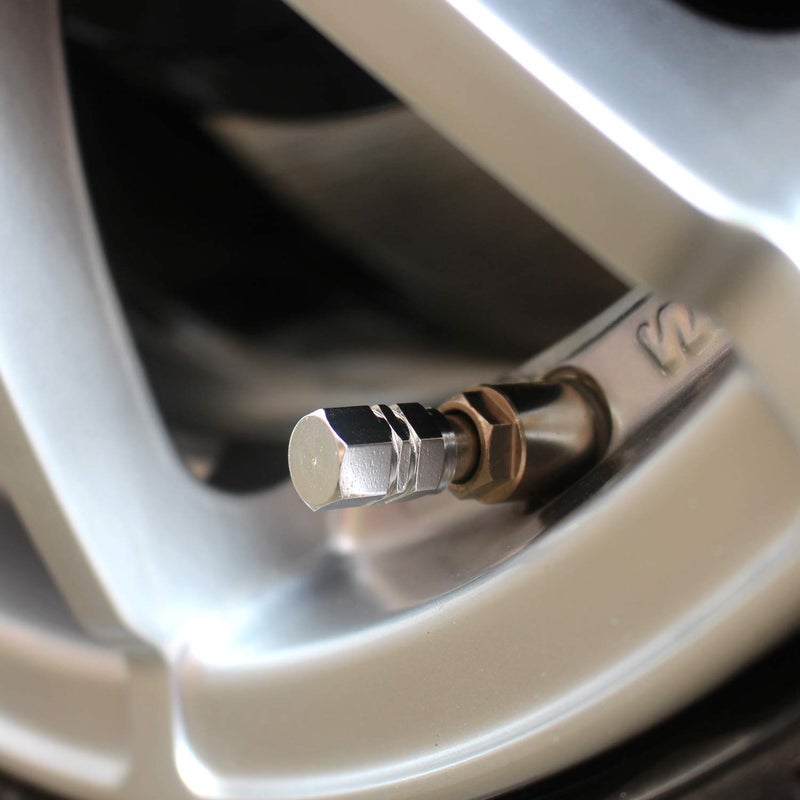 SAMIKIVA Tire Valve Caps (12 Pack) Heavy-Duty Stem Covers | Dust Proof, with O Rubber Seal | Hexagon Design | Outdoor, All-Weather, Leak-Proof Air Protection | Light-Weight Universal Aluminum Alloy (Silver) - Image 3